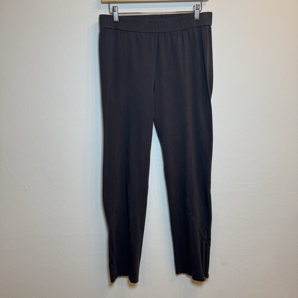 Eileen Fisher Womens Small S/P Charcoal Gray Stretch KnitAnkle Pants Hem Zipper